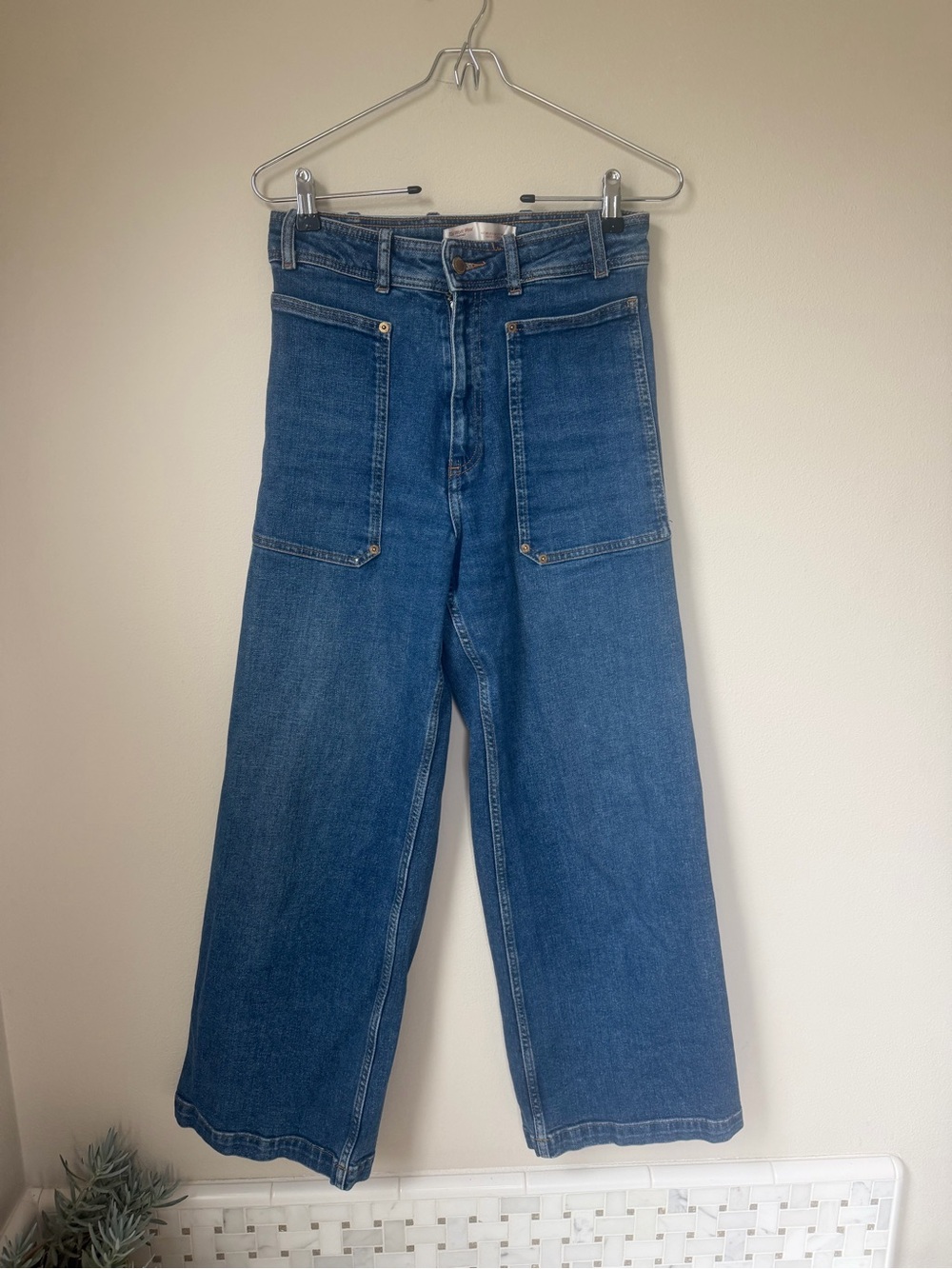 Zara 70s work wear capsule Wide-Leg Ankle Jeans in Blue Denim